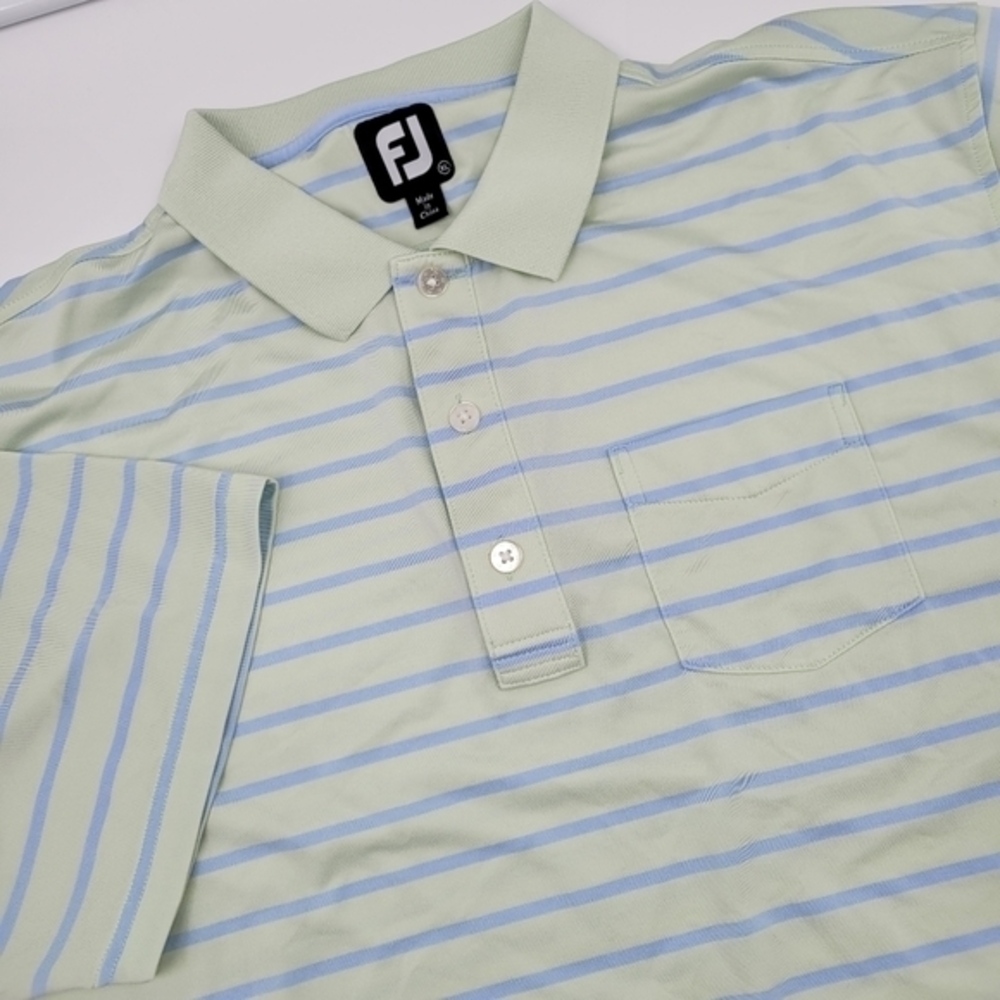 Footjoy Men's XL Yellow Blue Stripe‎ Short Sleeve Golf Polo Shirt